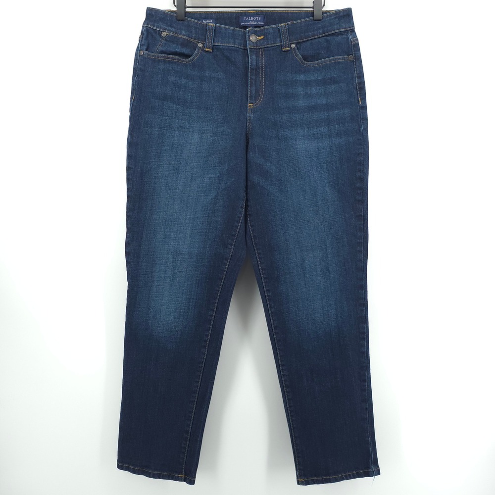 Talbots Boyfriend Simply Flattering 5-Pocket Womens Jeans 12 Blue Dark Wash